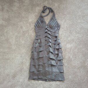 Cache Halter Tiered Dress Metallic Brown Taupe Dress Size 2